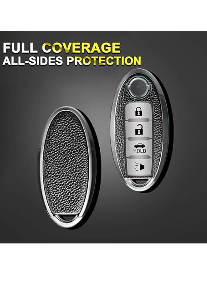 OUYoo - OUYoo For Nissan Key Fob Cover, for Nissan Altima Accessories Maxima Rogue Armada Pathfinder Infiniti Premium Soft TPU Full Cover Smart Remote Keyless Key，With key chain(4 Button only) (Blue） - Image 1
