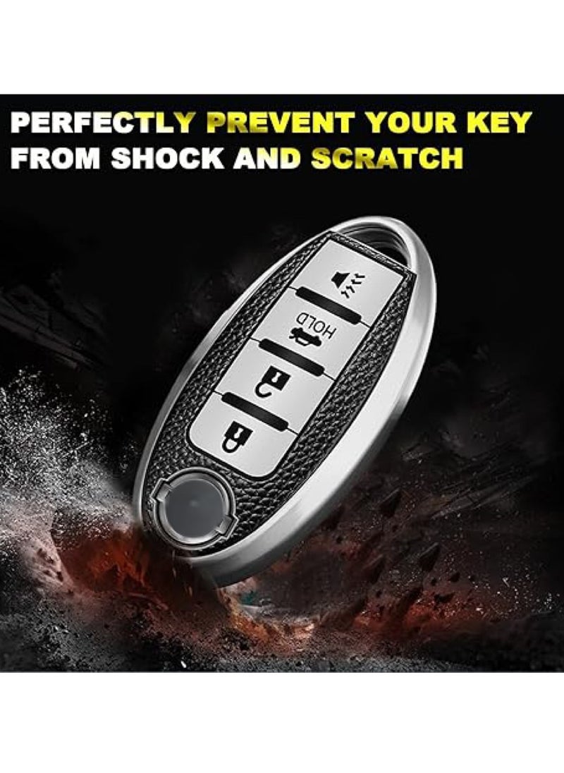 OUYoo - OUYoo For Nissan Key Fob Cover, for Nissan Altima Accessories Maxima Rogue Armada Pathfinder Infiniti Premium Soft TPU Full Cover Smart Remote Keyless Key，With key chain(4 Button only) (Blue） - Image 1