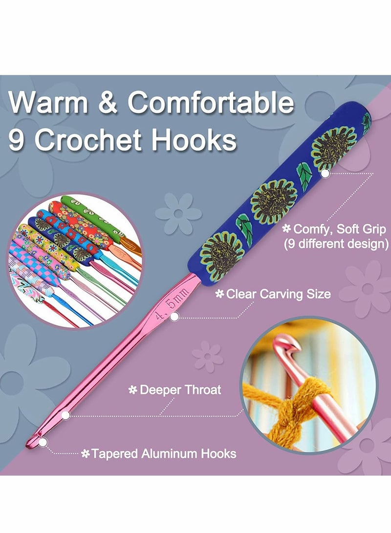 Y&D Crochet Hook Kit, 9 Pcs Aluminum Set Soft Grip, 2mm-6mm Multicolour Stitches Craft Crochets Sewing Tools  - Image 2