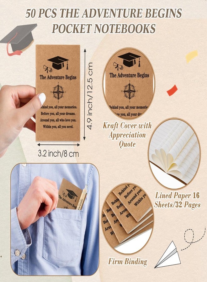 Resurhang 150 Pcs Class of 2025 Inspirational Graduation Gifts Bulk Pocket Kraft Notebooks and Bamboo Ballpoint Pens with Wooden Keychains Graduation Gifts for Daughter Son College Senior Students - Image 2