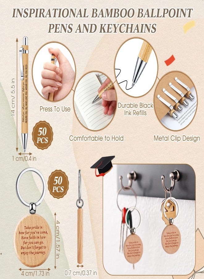 Resurhang 150 Pcs Class of 2025 Inspirational Graduation Gifts Bulk Pocket Kraft Notebooks and Bamboo Ballpoint Pens with Wooden Keychains Graduation Gifts for Daughter Son College Senior Students - Image 3