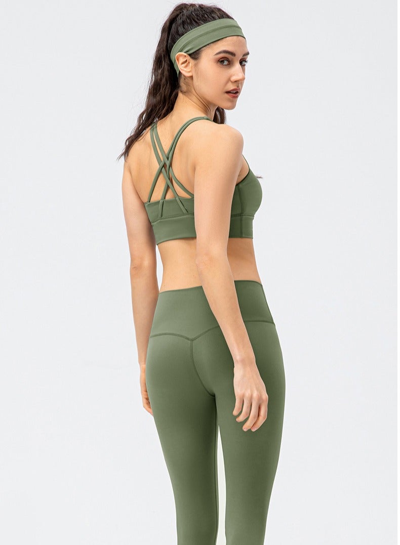 Loquat Double-sided grinding hair shock-proof sports bra high-waist tight pants fitness two-piece set  - Image 2