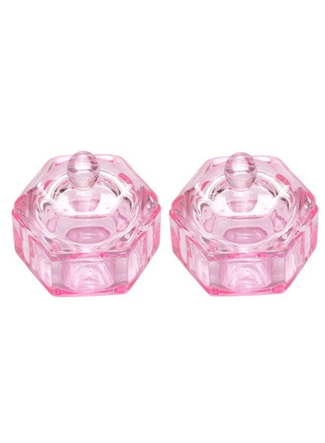GBSTORE 2 Pcs Glass Crystal Cup With Lidnail Art Acrylic Liquid Powder Dappen Dish Cups Bowl Glassware Toolspink - Image 1