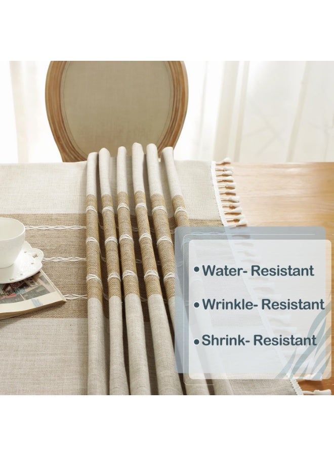 Rustic Cotton Linen Tablecloth, Waterproof Washable, Tassel Fringe, 55''x 86'' for 6-8 Seat Rectangle Tables - Image 4