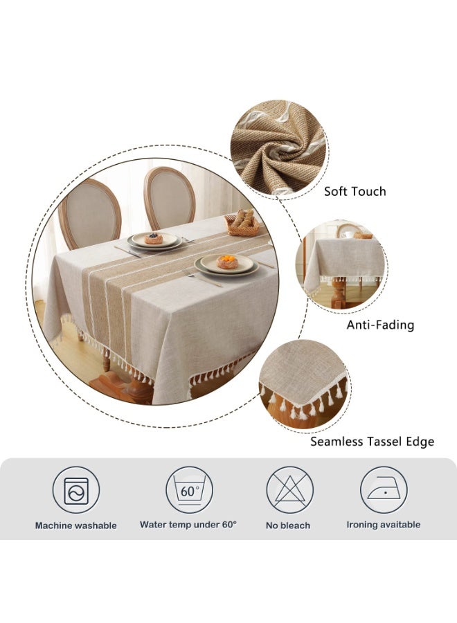 Rustic Cotton Linen Tablecloth, Waterproof Washable, Tassel Fringe, 55''x 86'' for 6-8 Seat Rectangle Tables - Image 5