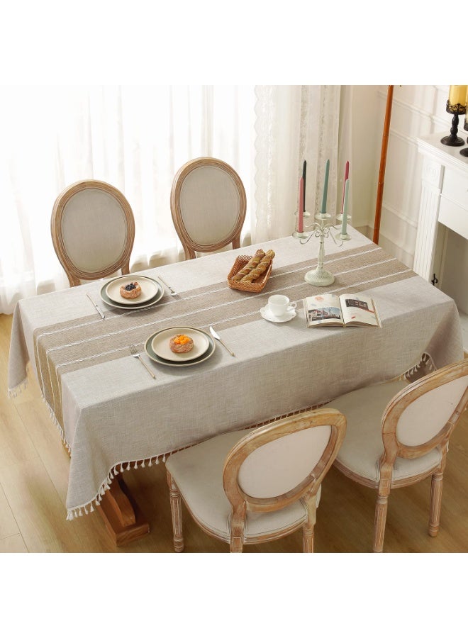 Rustic Cotton Linen Tablecloth, Waterproof Washable, Tassel Fringe, 55''x 86'' for 6-8 Seat Rectangle Tables - Image 2