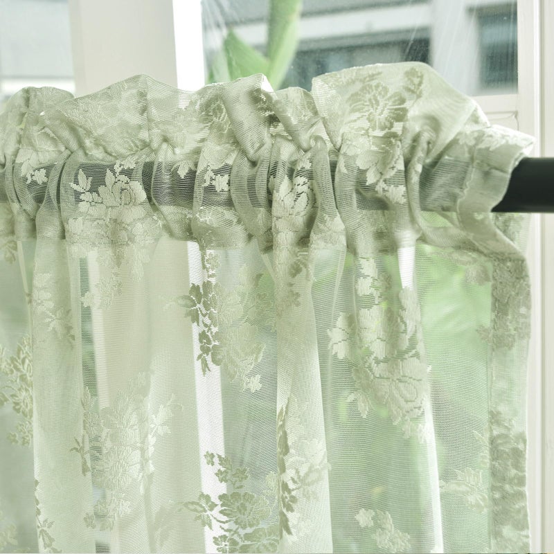 Kotile Light Sage Green Sheer Valance Curtain for Windows, Rustic Floral Muted Green Window Lace Curtain 18 Inch Length, Rod Pocket Light Filtering Valance, 52W x 18L Inch, 1 Panel - Image 4