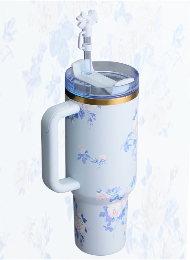 Stanley Love Shack Fancy H2.0 Flow State 40oz Tumbler – Blue Rose Stainless Steel Vacuum Insulated Quencher with Lid, Straw & Stopper – Leak-Resistant, Travel-Friendly Mug for Water, Coffee, Iced Tea – Keeps Drinks Cold or Hot – Elegant Gift-Ready Packaging  - Image 2