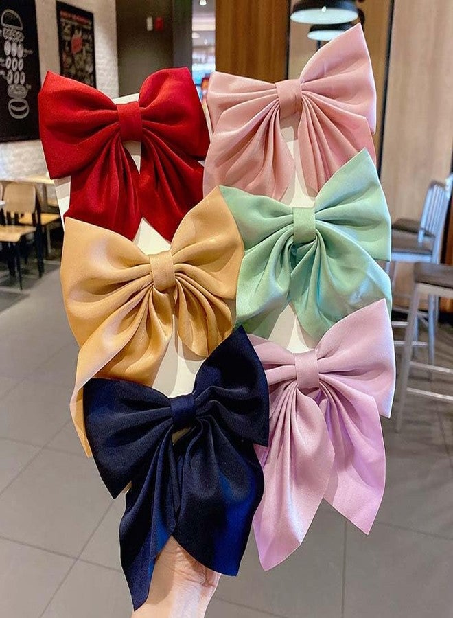 Shidara 6 Pcs Luxury Hair Bows for Women, Bow Hair Clips, Silky Satin Hair Bows for Girls, Multi Colors Hair Ribbon, Cute Bow Clips for Women, Hair Accessories Gifts|Random color - Image 1
