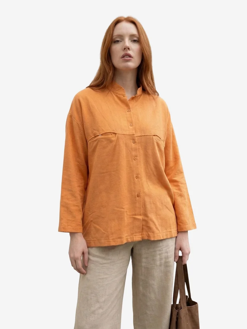 ماي فاشن MY FASHION Oversized Linen-Blend Long Sleeve Shirt