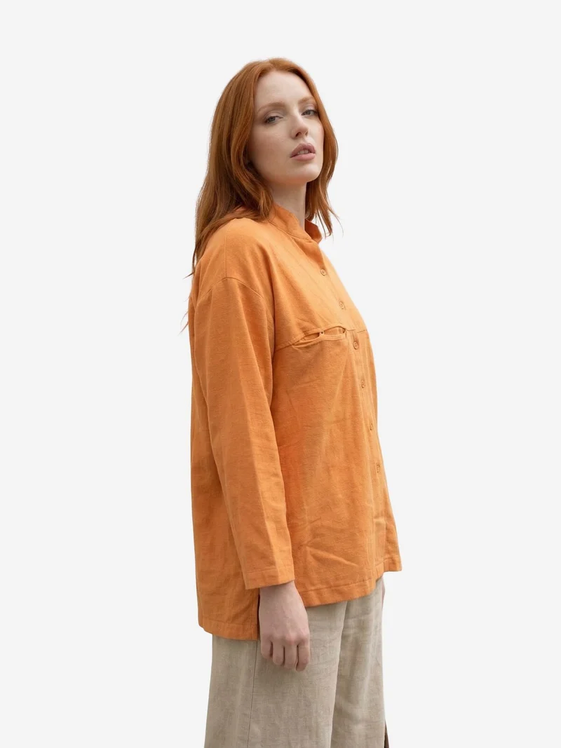 My Fashion Pale Orange MY FASHION Oversized Linen-Blend Long Sleeve Shirt for Women | Best Price UAE