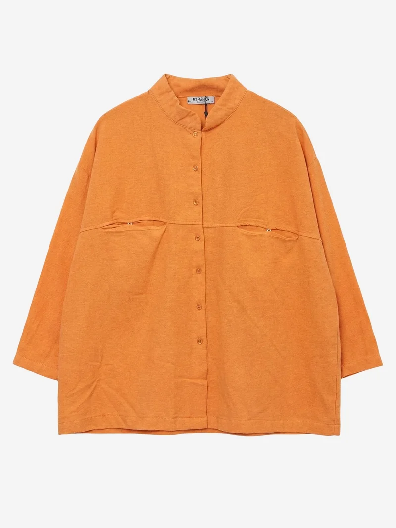 My Fashion Pale Orange MY FASHION Oversized Linen-Blend Long Sleeve Shirt for Women | Best Price UAE