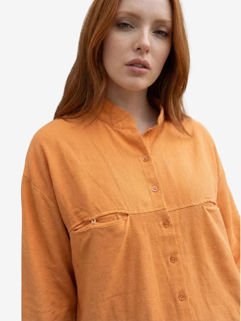 My Fashion Pale Orange MY FASHION Oversized Linen-Blend Long Sleeve Shirt for Women | Best Price UAE