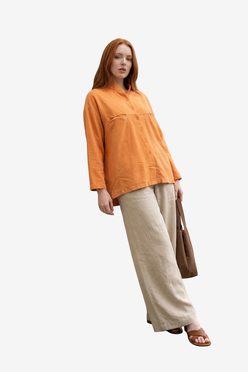 My Fashion MY FASHION Oversized Linen-Blend Long Sleeve Shirt