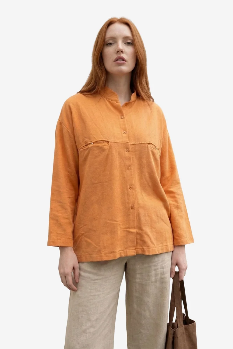 My Fashion MY FASHION Oversized Linen-Blend Long Sleeve Shirt