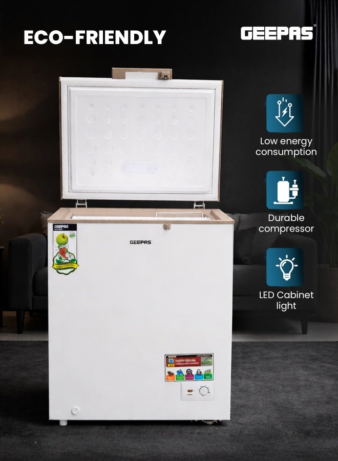 GEEPAS 170L Gross/145L Net Capacity Single Door Chest Freezer With Compressor Switch Off Function, LED Light, Lock & Key, High Efficiency Monolithic Foaming, 1 Food Basket, Adjustable Thermostat 190 L 115 W GCF1706WAH White - Image 4