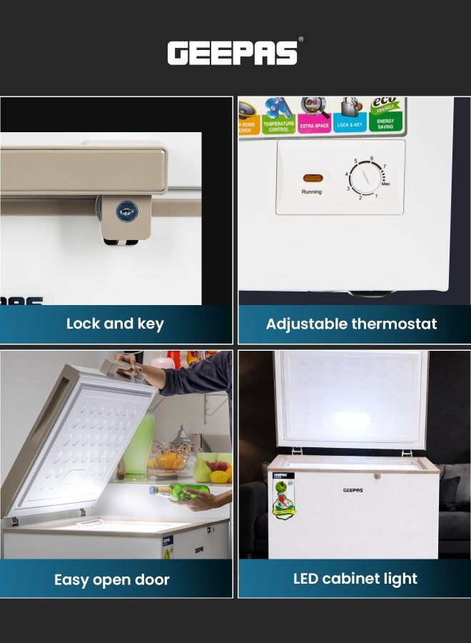 GEEPAS 170L Gross/145L Net Capacity Single Door Chest Freezer With Compressor Switch Off Function, LED Light, Lock & Key, High Efficiency Monolithic Foaming, 1 Food Basket, Adjustable Thermostat 190 L 115 W GCF1706WAH White - Image 5