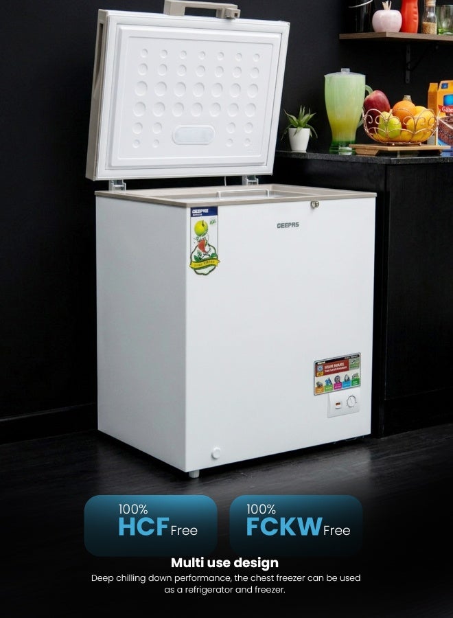 GEEPAS 170L Gross/145L Net Capacity Single Door Chest Freezer With Compressor Switch Off Function, LED Light, Lock & Key, High Efficiency Monolithic Foaming, 1 Food Basket, Adjustable Thermostat 190 L 115 W GCF1706WAH White - Image 2