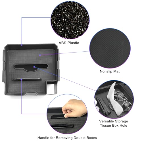 SXCY 2PCS for 2025 Ford Ranger Center Console Organizer for 2024 2025 Ranger Armrest Console Tray 2024 2025 Ranger Accessories (Updated Double Layers with Tissue Storage Funtion) - Image 5
