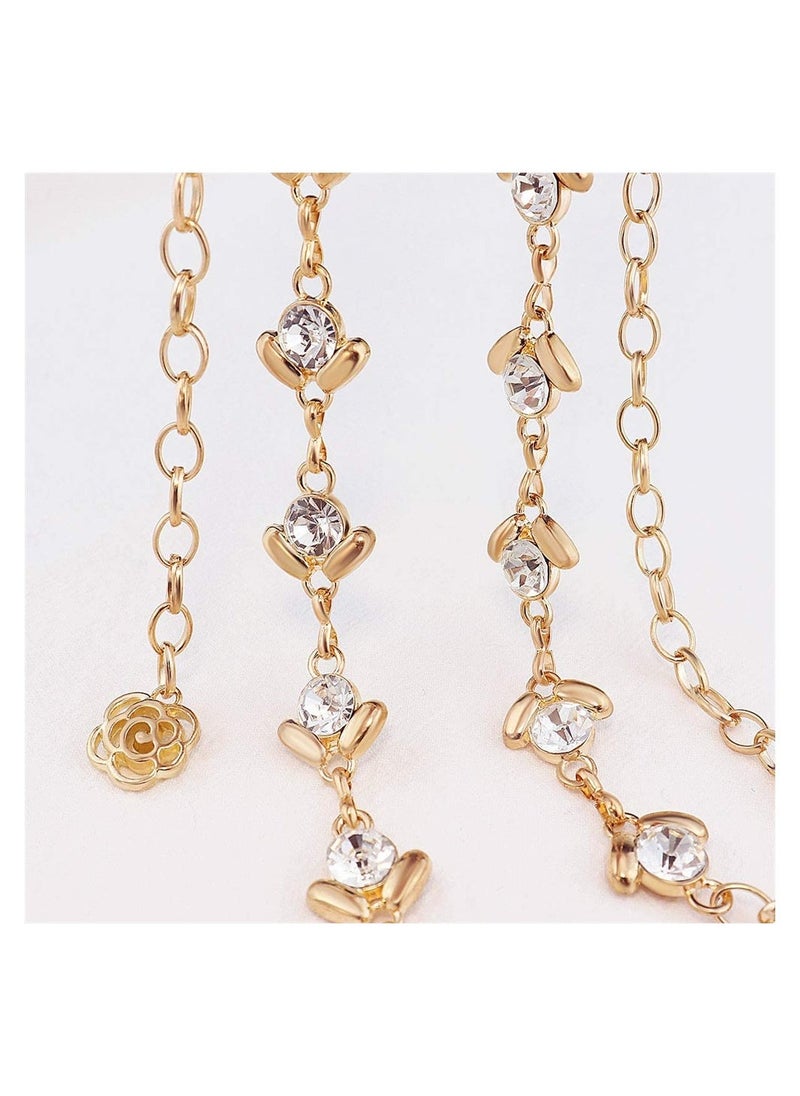 Chain Belt for Women Rhinestone Crystal Waist Belts Metal Waist Chain Metal Belt Women Girls Adjustable Body Link Belts Fashion Belly Jewelry for Jeans Dresses (Gold) - Image 4