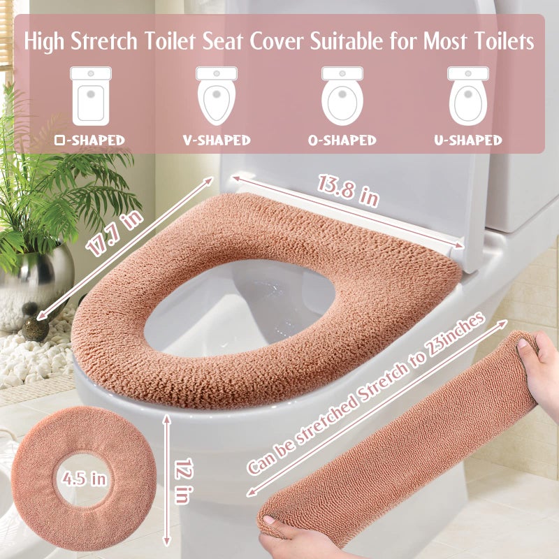 Legigo 5 Pack Thicker Bathroom Toilet Seat Cover Pads- Soft Warmer Toilet Seat Cushion Cover Stretchable Washable Fiber Cloth, Easy Installation Comfortable Toilet Lid Seat Cover(Knit Elongated Light) - Image 2