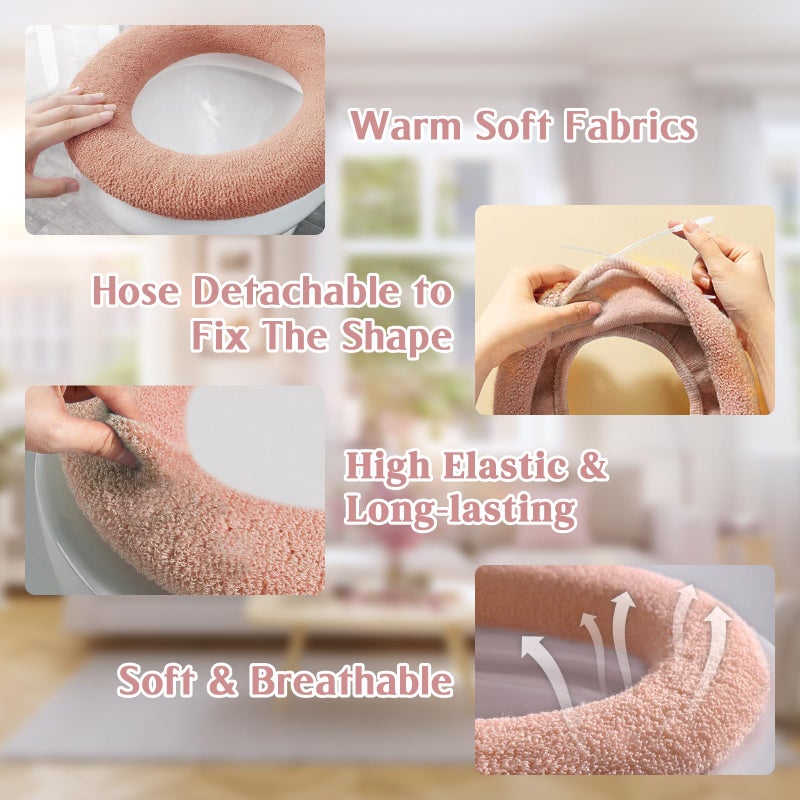 Legigo 5 Pack Thicker Bathroom Toilet Seat Cover Pads- Soft Warmer Toilet Seat Cushion Cover Stretchable Washable Fiber Cloth, Easy Installation Comfortable Toilet Lid Seat Cover(Knit Elongated Light) - Image 3