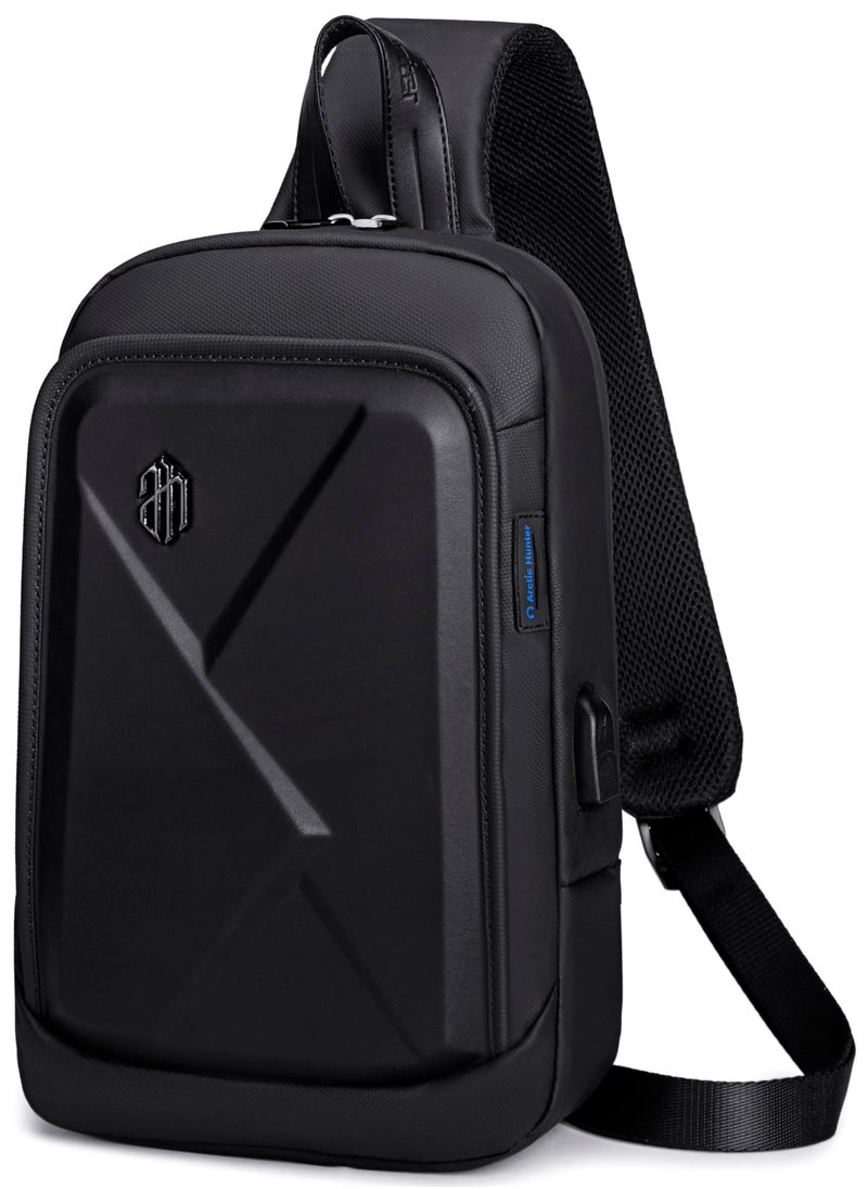 ARCTIC HUNTER - Hard Shell Cross Body Sling Bag Water Resistant Anti Theft Unisex Shoulder bag with Built in USB Port for Travel Business XB00080 - Image 1