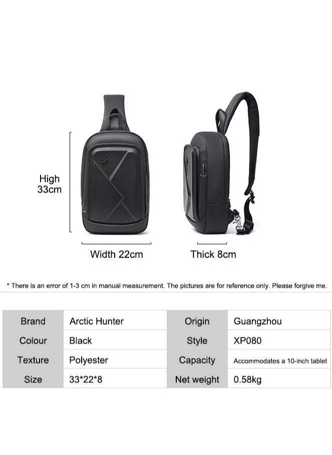 ARCTIC HUNTER - Hard Shell Cross Body Sling Bag Water Resistant Anti Theft Unisex Shoulder bag with Built in USB Port for Travel Business XB00080 - Image 1