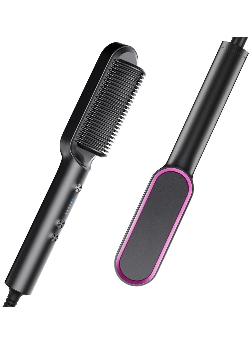 TYMO TYMO Hair Straightener Brush – Matte Black | 3D Comb & Tourmaline Ceramic Coating | 5 Temp Settings, Fast Heating, Ionic Technology & Anti-Scald Frame  - Image 1