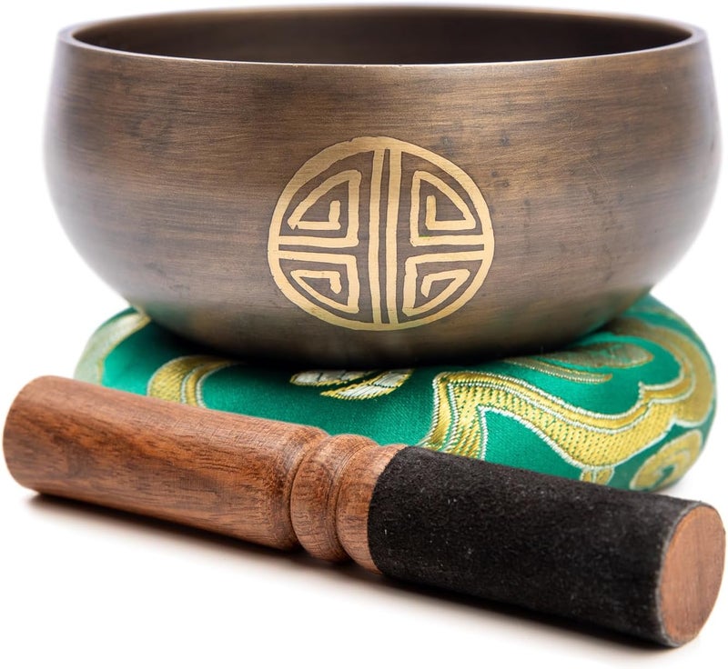 HIMALAYAN BAZAAR Tibetan Singing Bowl Set Brass - Master Healing Grade - Authentic Handcrafted Sound Bowl by Himalayan Bazaar (Black and Red) - Image 2