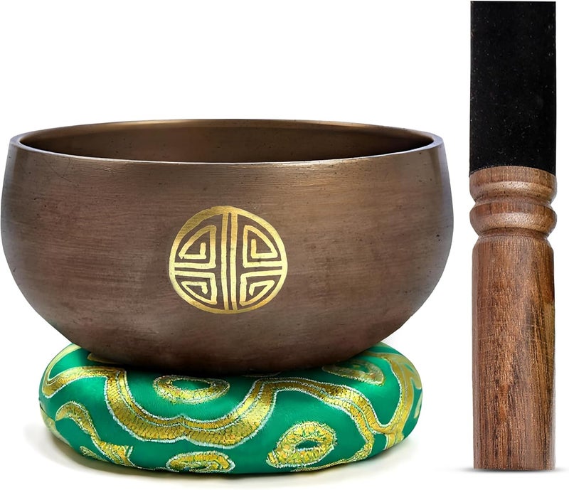 HIMALAYAN BAZAAR Tibetan Singing Bowl Set Brass - Master Healing Grade - Authentic Handcrafted Sound Bowl by Himalayan Bazaar (Black and Red) - Image 1