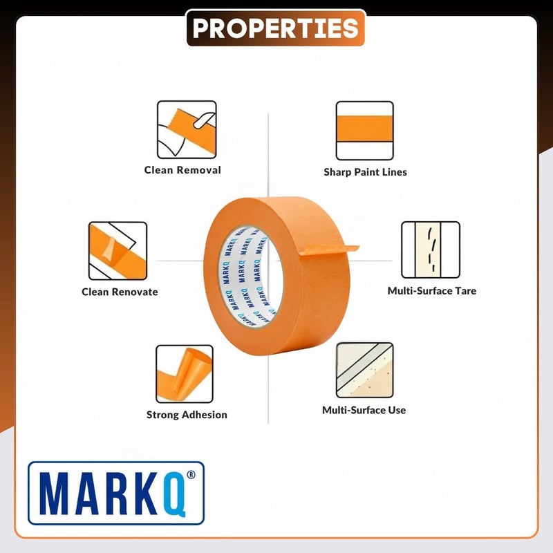 MARKQ شريط لاصق برتقالي - عرض 2 بوصة، طول 20 ياردة - إزالة نظيفة، خطوط طلاء حادة - مثالي لمشاريع DIY، التسمية، الفنون والحرف (24 لفة) - Image 3