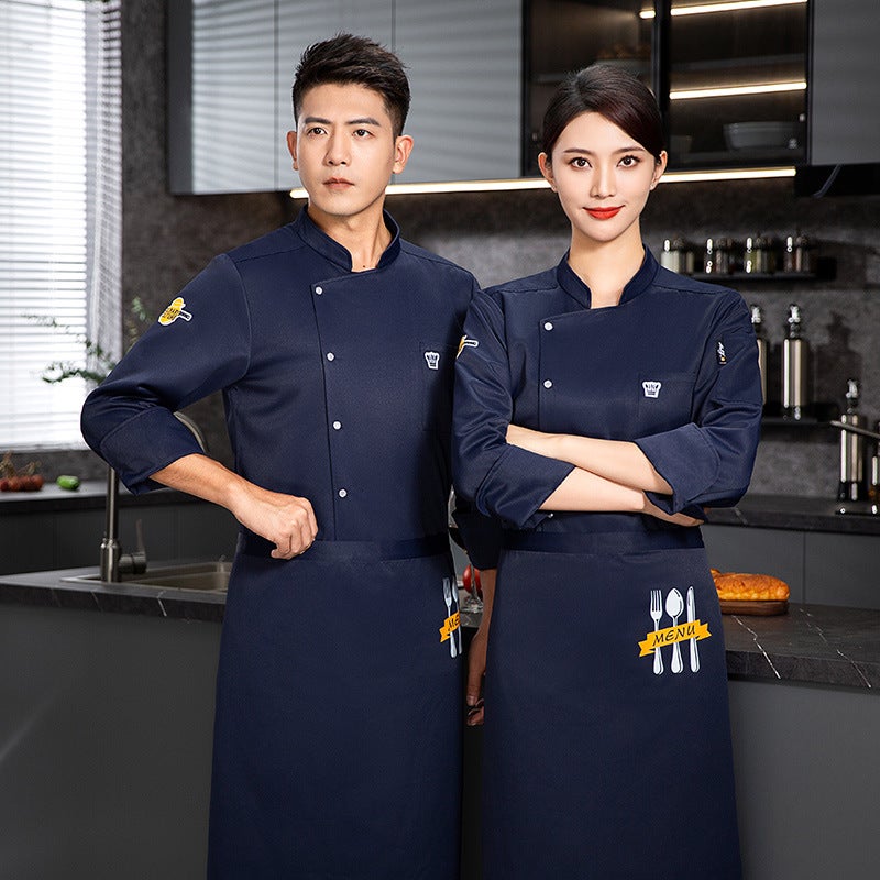 Fashion Chef Work Clothes Hotel Catering Restaurant Restaurant Kitchen Canteen Chef Clothes Cake Baking Work Clothes Long Blue single top - Image 5