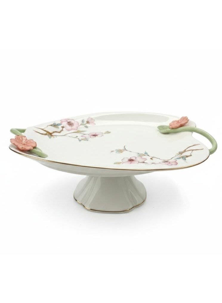 Angela Floral Premium Footed Ceramic Fruit Serving Plate â€“ White (29Ã—12 cm) - Image 1