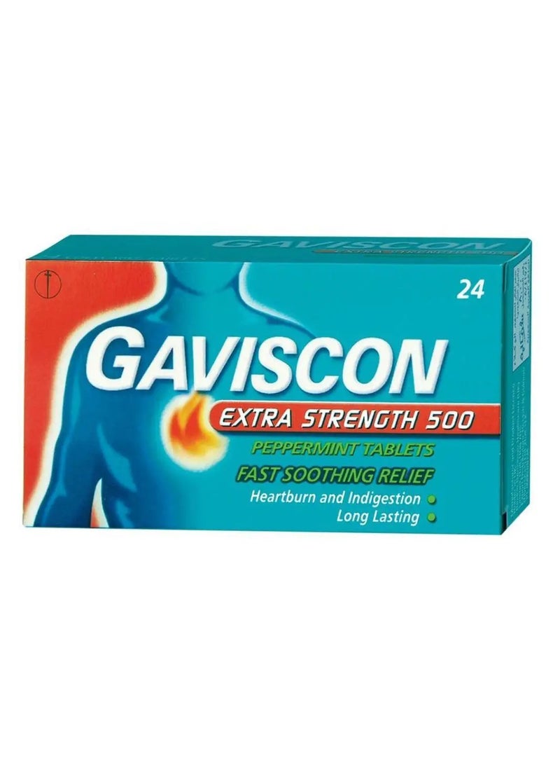 Gaviscon Extra Strength 500 mg Peppermint Tablets 24's