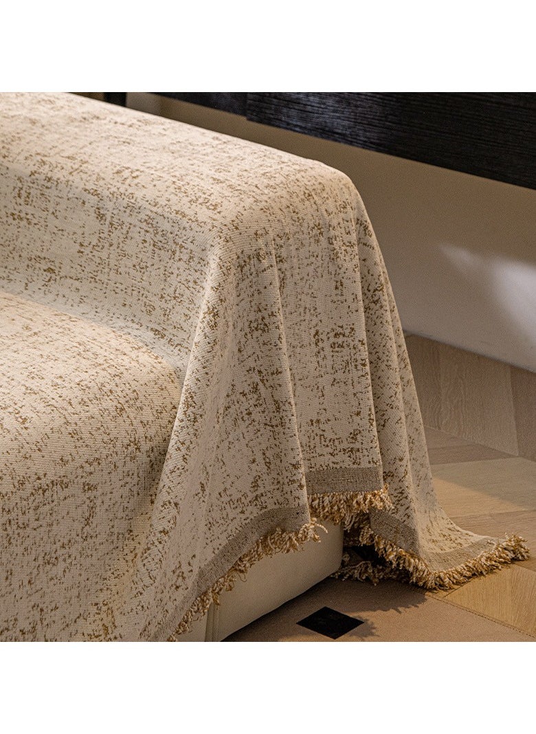Dominy Chenille Sofa Slipcover, Thick Heavy Duty Soft Couch Covers for Furniture Protect, Modern Art Style Sofa Cover with Tassels-Khaki(Size:180 * 300cm)  - Image 2