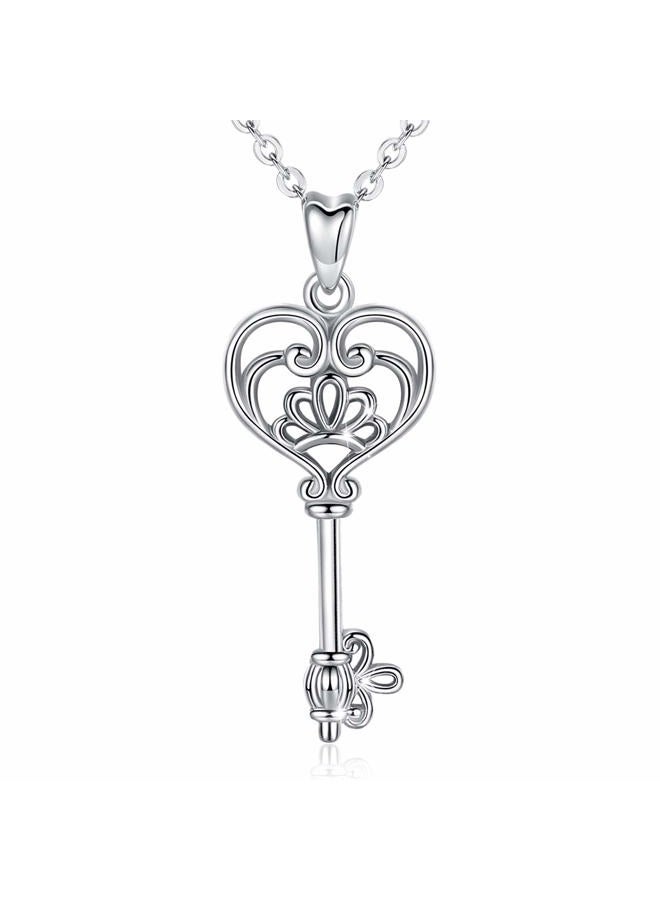 EUDORA Sterling Silver Necklace V&A Bless Key of Happiness Pendant 18 inch, Gift to Friends, Girlfriend - Image 1