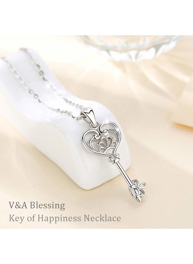 EUDORA Sterling Silver Necklace V&A Bless Key of Happiness Pendant 18 inch, Gift to Friends, Girlfriend - Image 2
