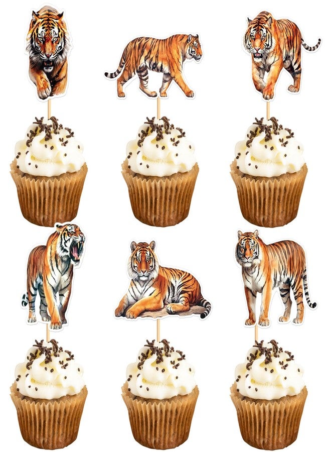 Ercadio 24 Pack Tiger Cupcake Toppers Tiger Cupcake Picks Animal Cupcake Picks Tiger Birthday Cupcake Decorations for Baby Shower Birthday Animal Theme Party Cake Decor Supplies - Image 1