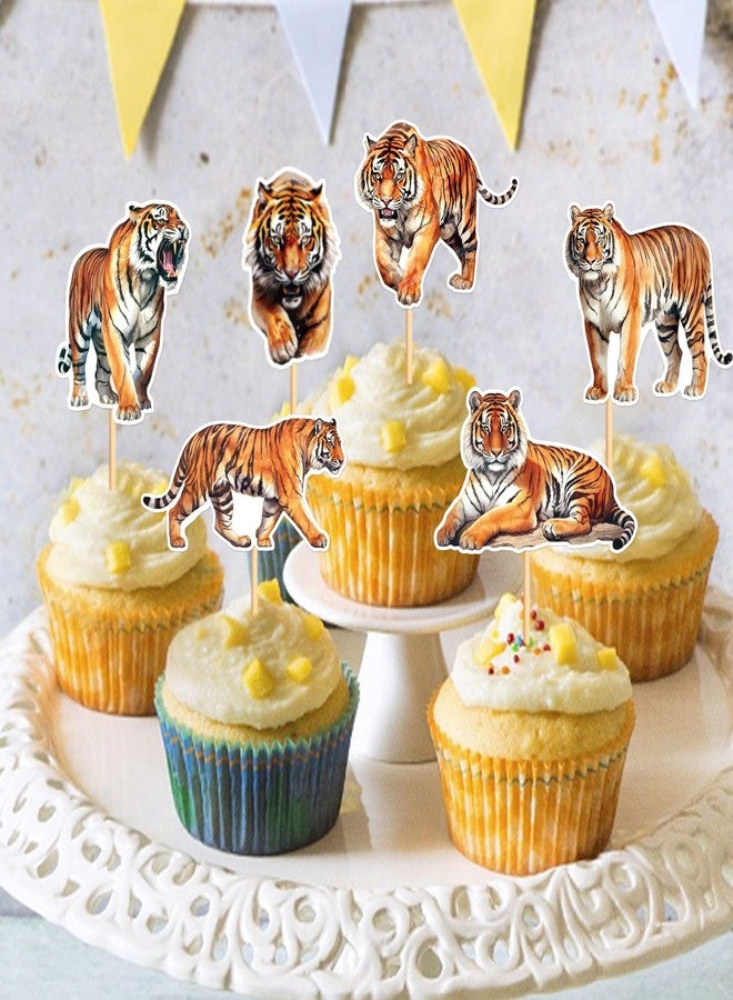 Ercadio 24 Pack Tiger Cupcake Toppers Tiger Cupcake Picks Animal Cupcake Picks Tiger Birthday Cupcake Decorations for Baby Shower Birthday Animal Theme Party Cake Decor Supplies - Image 3