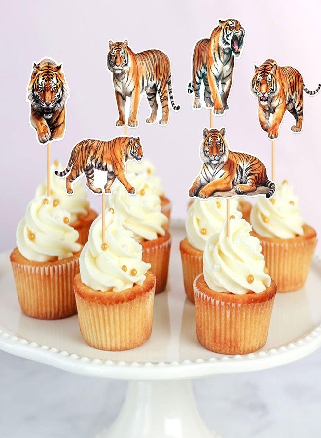 Ercadio 24 Pack Tiger Cupcake Toppers Tiger Cupcake Picks Animal Cupcake Picks Tiger Birthday Cupcake Decorations for Baby Shower Birthday Animal Theme Party Cake Decor Supplies - Image 5