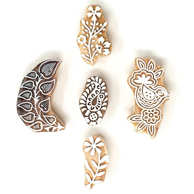 TWOGRAMS | Set of 5 | Wooden Indian Traditional Design Printing Stamps/Blocks for Printing Saree Border/Dresses/Craft Card Making/Scrapbook/Clay Pottery - Image 1