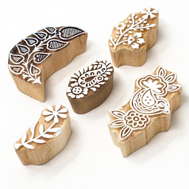 TWOGRAMS | Set of 5 | Wooden Indian Traditional Design Printing Stamps/Blocks for Printing Saree Border/Dresses/Craft Card Making/Scrapbook/Clay Pottery - Image 2