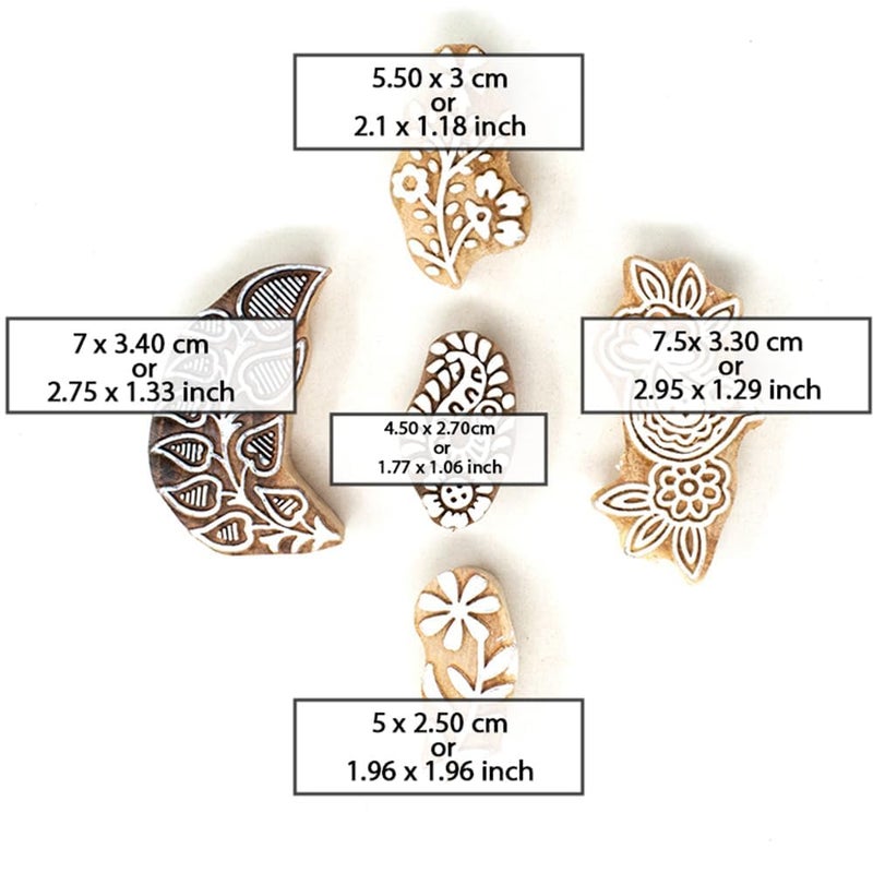 TWOGRAMS | Set of 5 | Wooden Indian Traditional Design Printing Stamps/Blocks for Printing Saree Border/Dresses/Craft Card Making/Scrapbook/Clay Pottery - Image 4
