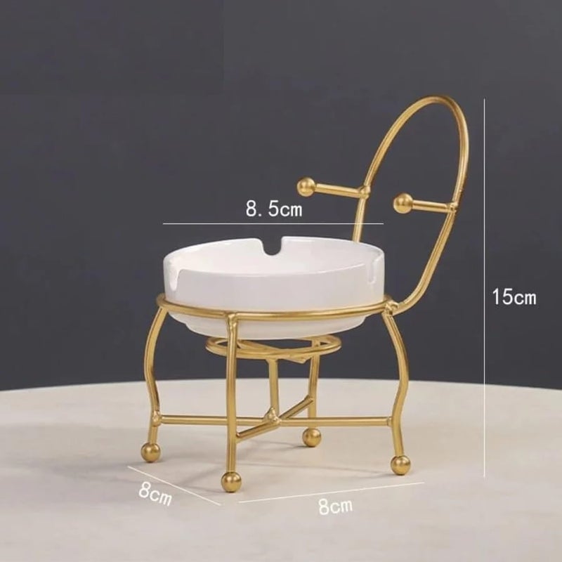 CORALTREE CORAL TREE Modern Chair-Shaped Ceramic Ashtray with Rust-Free Gold Metal Frame, Luxury Windproof Ash Tray for Home Office Hotel and Restaurant, Fancy Decorative Party Gift Item (Chair style) - Image 3