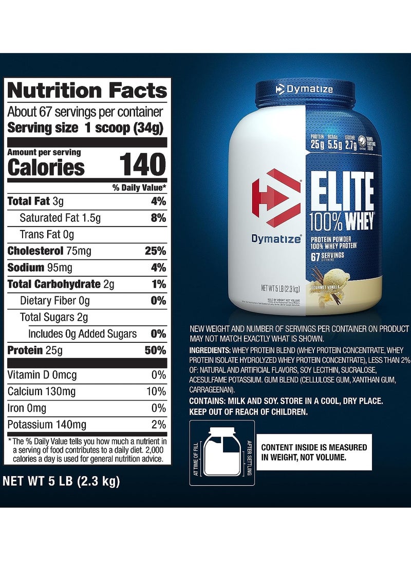 ديماتيز Dymatize Elite 100% Whey Protein, Gourmet Vanilla Flavor, 2.3 Kg - Image 3