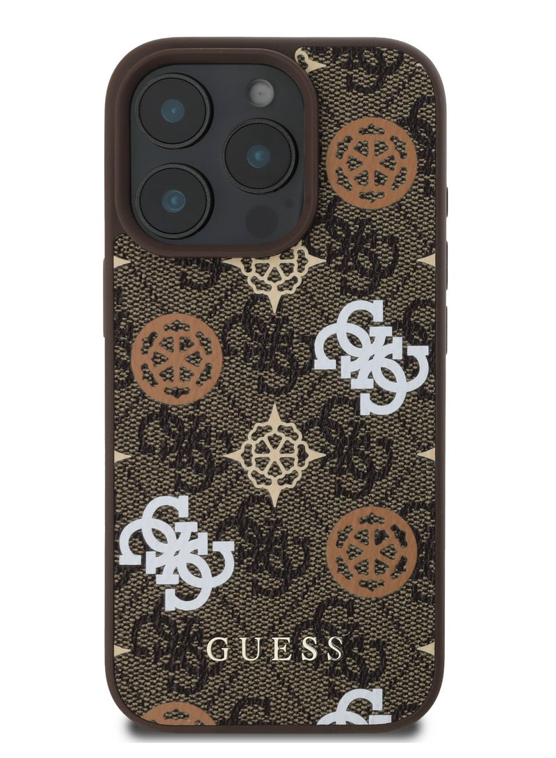 GUESS iPhone 16 Pro Case PU Hard Case with Peony 4G Design / slim profile / Drop protection / Lightweight Back Cover - Brown - Image 3