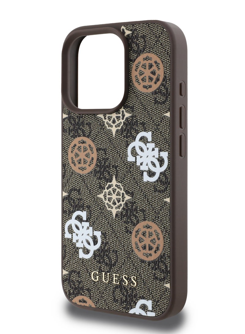 GUESS iPhone 16 Pro Case PU Hard Case with Peony 4G Design / slim profile / Drop protection / Lightweight Back Cover - Brown - Image 4