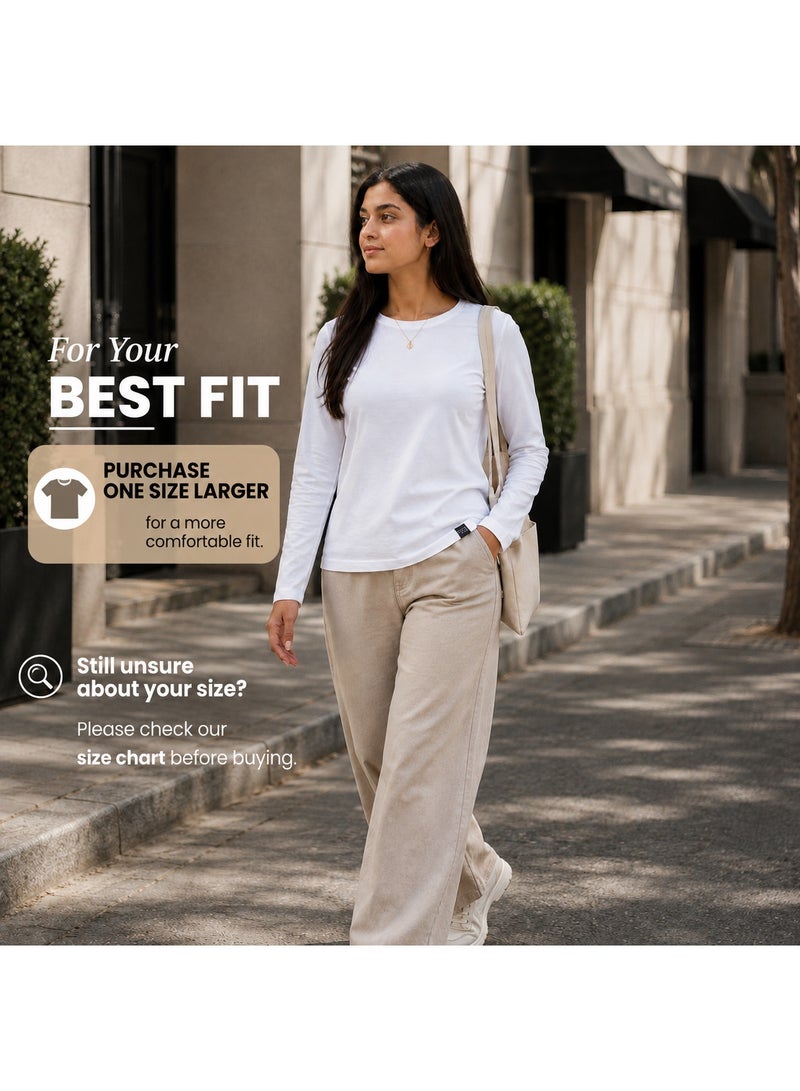 RSO Outfits Regular Fit Solid Cotton Full Sleeves Round Neck Women's T-Shirt White - Image 5