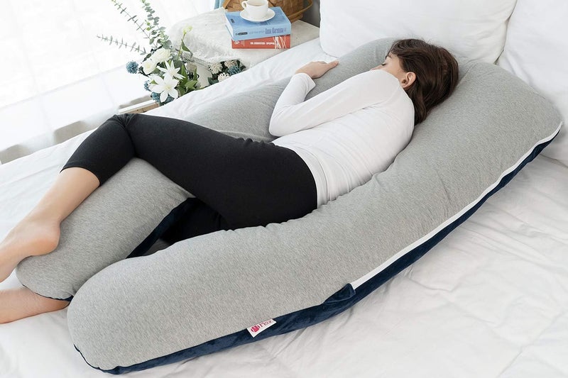 Meiz Pregnancy Pillow, Cooling Pregnancy Pillows for Sleeping, Full Body Pregnancy Pillow with Reversible Cooling Jersey Cover & Velvet Cover, Blue & Grey - Image 5